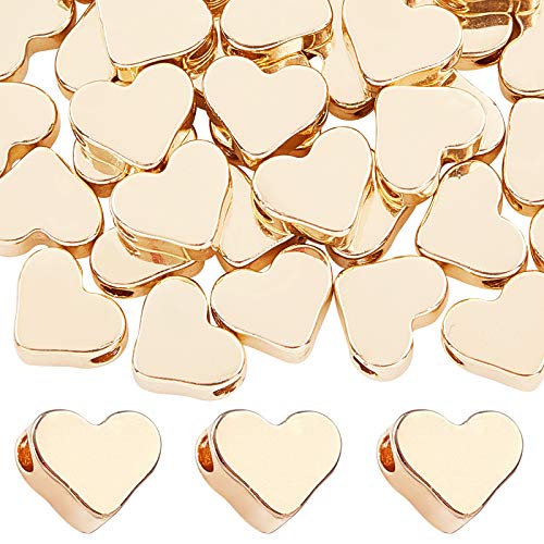 PandaHall 60 Stück 14K Herz Abstandsperlen Goldene Herzperlen Langlebige Vergoldete Messing Herz Perlen Metall-Herz Charm Perlen Für DIY-Halskette, Armband, Ohrring Craft Valentine, Muttertag von PH PandaHall