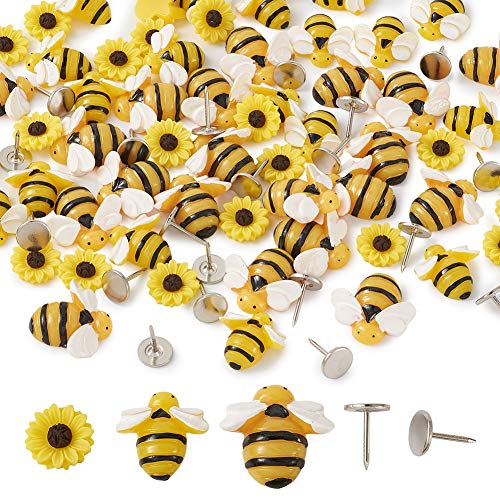 PandaHall 60 Stück flache Rückseite Harz-Bienen Sonnenblume Cabochons Verzierungen mit flachem Kopf Nägel für DIY Handwerk Scrapbook Heimdekoration von PandaHall