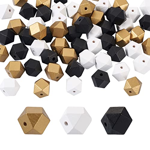 PandaHall 60 Stück gesprühte natürliche Polygon-Holzperlen, 3 Farben, großes Loch, natürliche Holzperlen, lose Perlen für Makramee, Basteln, Schmuckherstellung von PH PandaHall