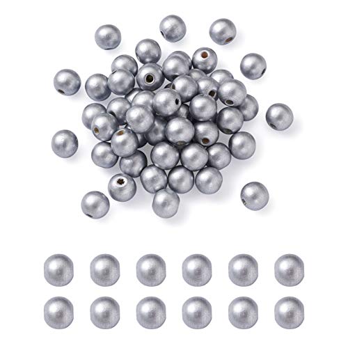 PandaHall 600 Stück 8 mm Silber bemalte Holzperlen Natürliche große Löcher Holzperlen lose Abstandshalter Perlen für DIY Handwerk Schmuckherstellung Loch: 2,5 mm von PH PandaHall