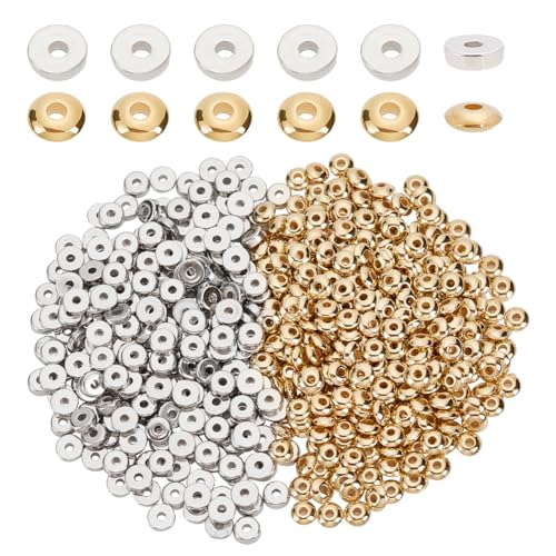 PandaHall 600 Stück Heishi-Perlen, 5mm Flache Runde Perlen Flache Disc Münze CCB Lose Perlen Rondelle Abstandsperlen Für Armband Halskette Schmuckherstellung, Gold & Platin von PH PandaHall