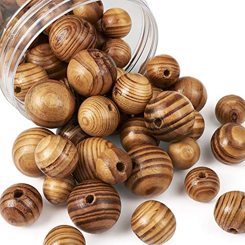 PandaHall 60Pcs Natürliche Runde Holzperlen 20mm 25mm 30mm Großes Loch Burlywood Spacer Lose Perlen Bleifrei für DIY Schmuck Handwerk Machen von PH PandaHall