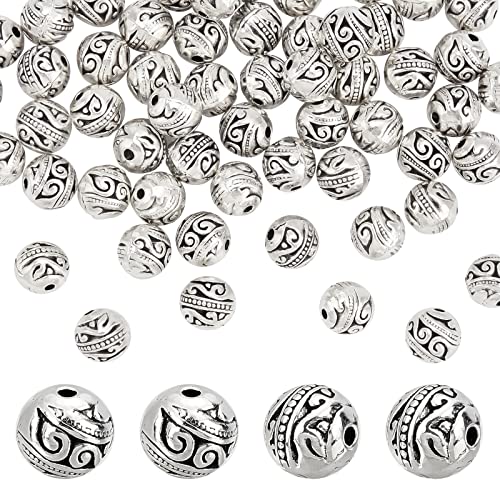 PandaHall 60pcs 8mm Runde Distanzperlen Tibetische Metall Charms Lose Perlen Band Muster Distanzperlen Antike Silber Perlen Metallperlen Zwischenperlen für Armband Schmuck Herstellung, Loch: 1.5mm von PandaHall