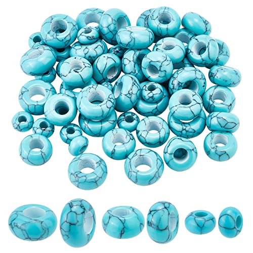 PandaHall 60pcs Synthetische Türkisperlen 3 Größe Großes Loch Runde Abstandsperlen Türkis Stein Perlen Europäische Perlen Für Armband Halskette Ohrringe Schmuckherstellung Bohrung: 2.5~6 mm von PH PandaHall