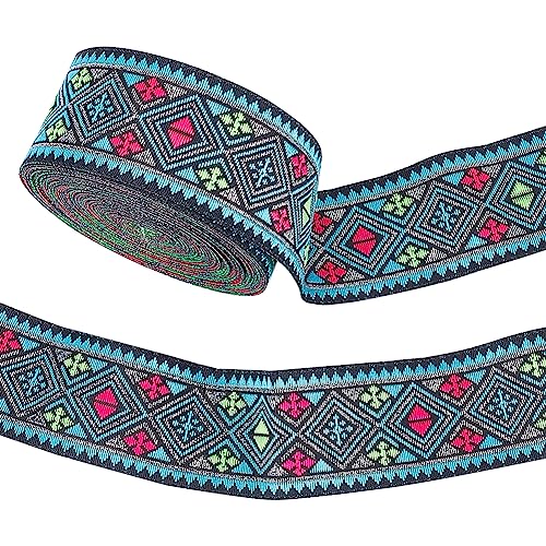 PandaHall 7 Yard Boho-Jacquardband 3.3 cm Ethno-Blumen-Emobridered-Webband-Stoffbesatz Mit Fransen Zum Nähen von Kleidung Basteln Heimdekoration Hochzeit Geschenkverpackung Kamerataschengurten Blau von PH PandaHall