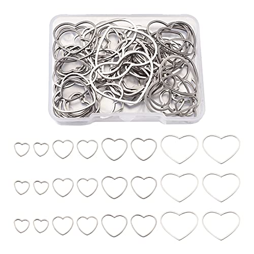 PandaHall 70 Stück Edelstahl-Herzverbindungsringe hohler Rahmen Charms 4 Größen Ohrringe Ringe Perlenreifen für DIY Halskette Armband Ohrring Schmuckherstellung von PandaHall