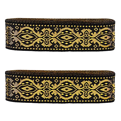 PandaHall 7m Vintage Jacquardband, 33mm Ethnisches Band Bestickter Spitzenbesatz Stoffbesatz Fransen für Bekleidung Accessoires Riemen Gürtel Kragen DIY-Stoffhandwerk, Schwarz von PH PandaHall