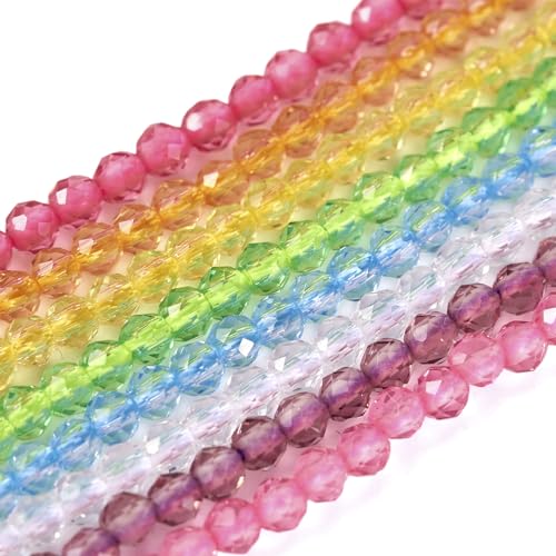 PandaHall 8 Stränge Transparent Facettierte Glasperlen 2 mm Winzige Runde Glas-Rocailles für DIY Handwerk Armband Halskette Schmuckherstellung von PH PandaHall