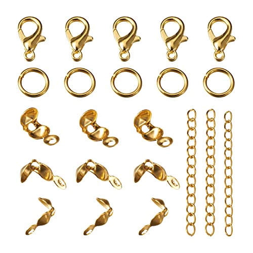 PandaHall 800 Stück/Box Eisenperlenspitzen & offene Biegeringe & Verlängerungsketten & Legierung Karabinerverschlüsse Golden Plated Jewelry Making Kit for DIY Jewelry Craft Making von PH PandaHall