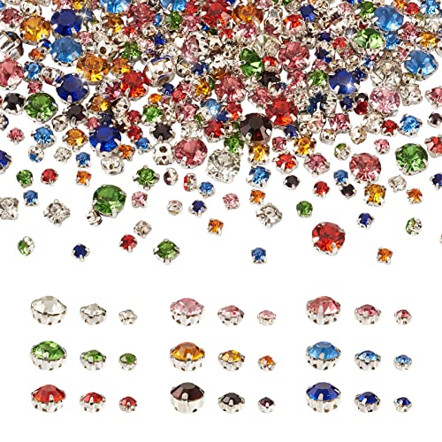 PandaHall 918pcs Crystal Sew on Rhinestone Flat Round 3 Sizes Sewing Claw Crystals Rhinestones Flatback Gemstones with Silver Prong Setting for Dress Clothes Shoes Bag Decorations von PH PandaHall