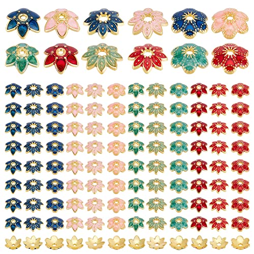 PandaHall 96pcs 12 Styles Flower Perlenkappen, Legierung Emaille Perlenkappen Bead End Spacer Vintage Filigrane Beads Für DIY Ohrring Armband Haarnadel Tasche Anhänger Schlüsselanhänger von PH PandaHall