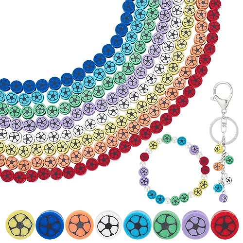 PandaHall Ca. 320 Stück Fußballperlen 8 Farben Sportperlen Flache Runde Fußballperlen Charms Bunte Polymer-Ton-Perlen Schmuckherstellung Perlen Für Armbänder Halsketten Und Bastelarbeiten von PH PandaHall