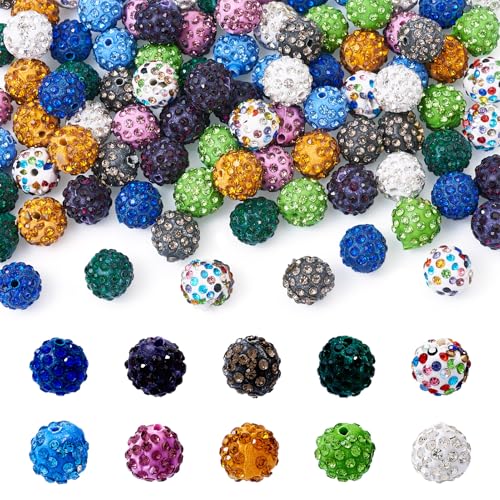 PandaHall Discokugel-Perlen, 12 mm, Strasssteine, runde Polymer-Ton, Strasssteine, Großpackung für Schmuckherstellung, Perlenstift-Dekoration, 100 Stück von PH PandaHall