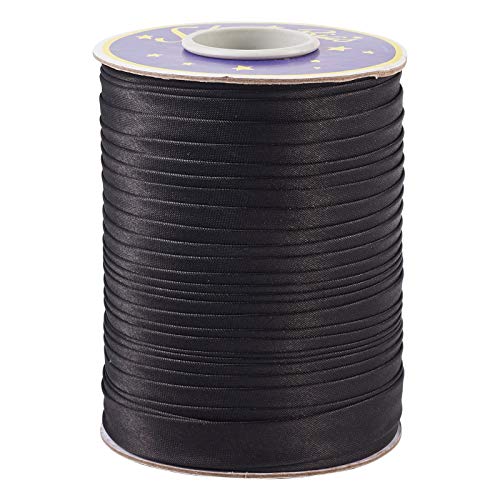 PandaHall Doppelseitiges Schrägband, 1,6 cm, einseitiges Polyester-Satinband zum Nähen, Nähen, Binden, Säumen, Paspeln, Quilten, 70 m, Schwarz von PH PandaHall