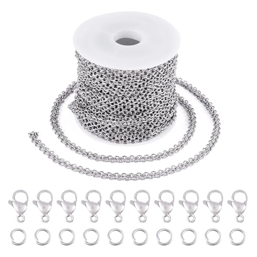 PandaHall Edelstahl-Ketten, Metallschmuck, Kreuzgliederkette, Rolle mit Karabinerverschlüssen, Biegeringe für Halsketten, Armbänder, 5 m von PH PandaHall