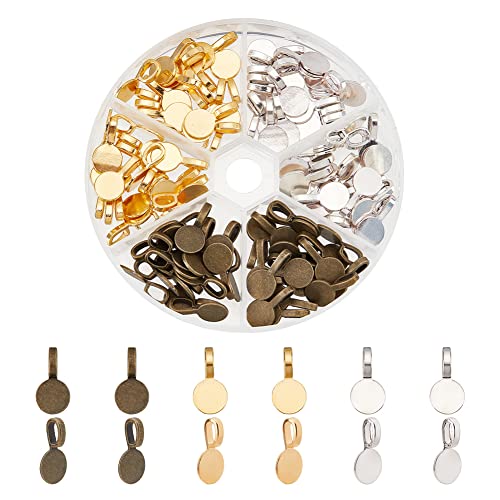 PandaHall Elite 1 Box 108Pcs flache Runde tibetischen Stil Legierung Kleber auf Pad Bails Anhänger Cabochon Schmuckzubehör, 18x10x5.5mm, Loch: 6x3.5mm, Golden/Silber/Bronze von PH PandaHall