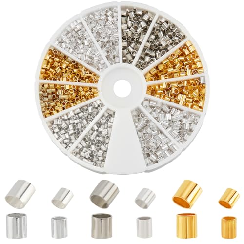 PH PandaHall 3000 Pcs Tube Crimp Perlen, 1.5/2mm Messing Tube Crimp Ende Abstandshalter Perlen Schnur Endkappen Lose Stopper Perlen für Ohrring Armband DIY Schmuck Herstellung, Gold/Silber/Platin von PH PandaHall