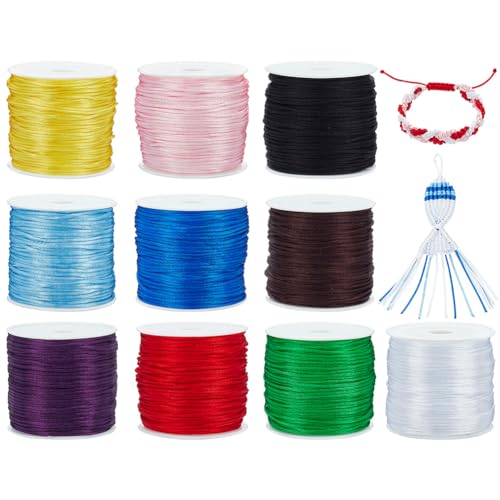 PandaHall Elite 10 Rollen 30m / Rolle 1mm Rattail Satin Nylon Trim Cord Chinesischer Knoten Kumihimo String, 10 gemischte Farben von PH PandaHall