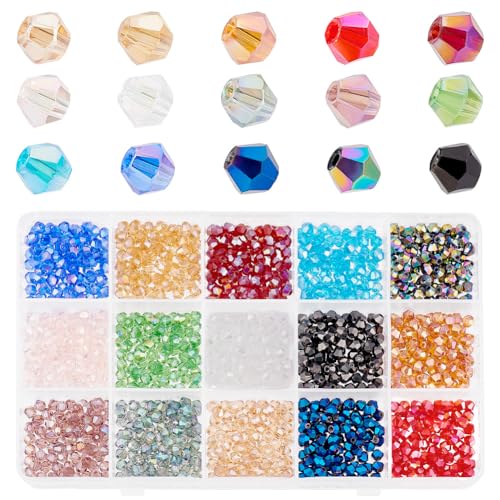 PH PandaHall 15 Farben Kristallperlen 1350Pcs Facettierte Bicone Rondelle Glasperlen AB Farbe überzogene Briolette Kristall Tschechische Abstandsperlen 4mm perlen für Armband Halskette Schmuck DIY von PH PandaHall