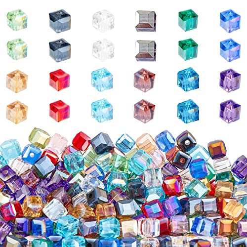 PH PandaHall 360pcs 6mm Kristallglasperlen 12 Farben Würfel Glasperlen AB Farbe überzogene Elektroplatte Glasperlen Bicone Armband Perlen für Armband Halskette Schlüsselanhänger Sonnenfänger, Loch:1m von PH PandaHall