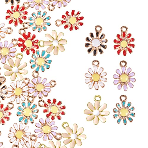 PandaHall Elite 6 Farbe Daisy Blume Charms Anhänger Pflanze Blume Emaille Baumeln Charms Perlen für Halskette Armband Ohrringe DIY Schmuckherstellung von PH PandaHall