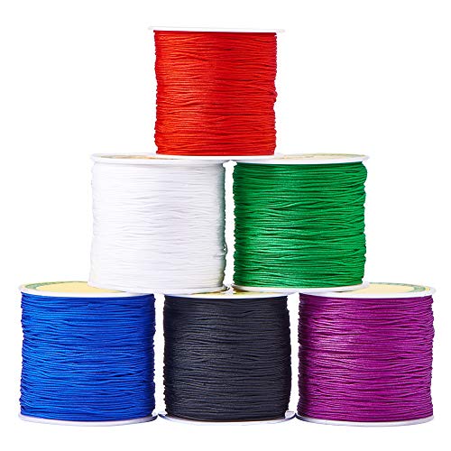 PandaHall Elite 6 Rollen 100 Yard/Rolle 0,8 mm Nylon Beading String Knotenkordel, chinesische Knoten Cord Nylon Shamballa Macrame Gewinde Sicke Cord, 6 gemischte Farben von PH PandaHall