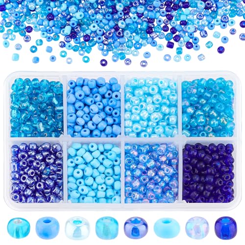 PH PandaHll 6/0 Blaue Samenperlen, 1900 Pcs 4mm Multicolor Beading Glas Seed Beads Taille Beads 8 Farben Runde Mini Spacer Tschechische Perlen für Schmuck Herstellung Weihnachtsdekoration von PH PandaHall