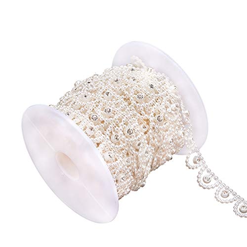 PandaHall Elite Perlen Faux Pearl Trim, Applique Spitzenband, Strass Wickelrolle zum Nähen, Kuchen, Hochzeiten, Blumensträuße, Kleidung von PH PandaHall