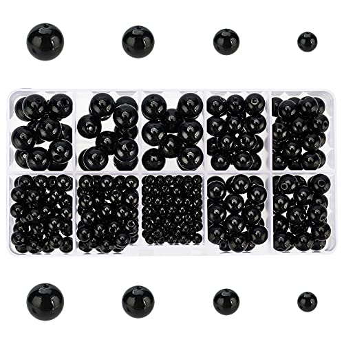 PH PandaHall 316pcs Stein Perlen Schwarz Synthetisch Gemischte Edelsteine Perlen 4mm/6mm/8mm/10mm Runde lose Perlen gefärbt Glatte Perlen für Armband Ohrringe Halskette Schmuck Herstellung Handwerk von PH PandaHall