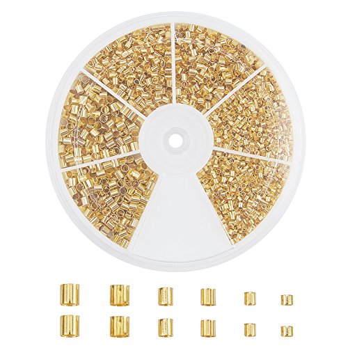 PandaHall Golden Crimp Tube Perlen, 3000 Pcs Messing Tube Crimp End Spacer Perlen Schnur Endkappen Lose Stopper Perlen für Ohrring Halskette Anhänger DIY Schmuck Herstellung von PandaHall