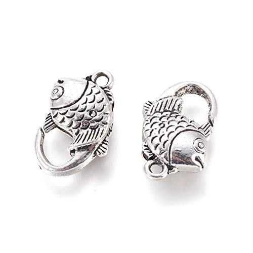 PandaHall Große Karabinerverschlüsse in Fischform, antikes Silber, tibetischer Stil, Metall-Karabinerverschlüsse für Halsketten, Armbänder, Schmuckherstellung, Zubehör, 20 x 12 x 6 mm, 20 Stück von PandaHall