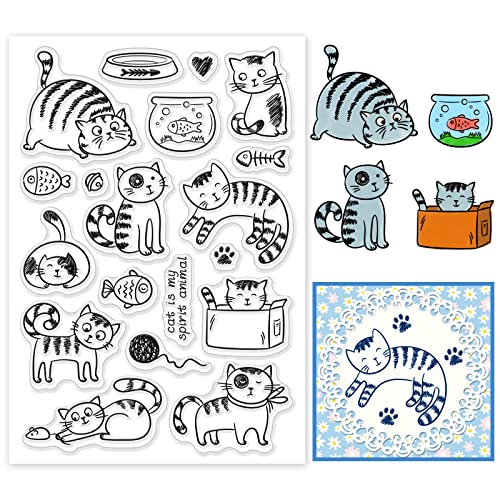 PandaHall Katze Klare Stempel Süßes Haustier Katze Fisch Silikongummistempel Filmrahmen Transparente Siegelstempel Klare Silikonstempel Für Einladungskarte Postkarte Album Foto Geschenkbox Dekor von PH PandaHall