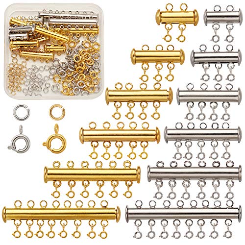 PandaHall Magnetischer Schiebeverschluss aus Messing, Rohrverschlüsse, 2–8 Ständer mit offenen Binderingen und Federring-Verschlüssen für Armbänder, Halsketten, Schmuckherstellung von PH PandaHall