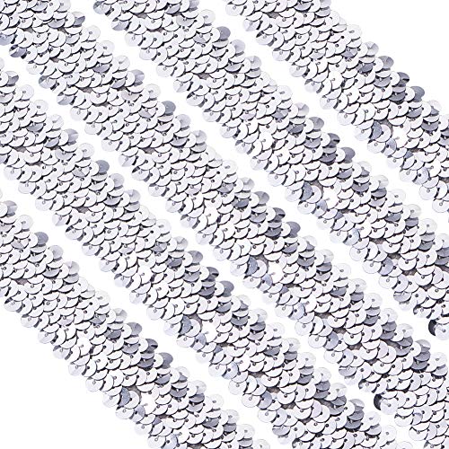 PandaHall Paillettenband Silber Elastische Pailletten flache Glitter Stretch Bling Paillette Stoff Ribbon Applique Trim Spitzenband für Kleid verschönern, Stirnband (ca. 25 mm breit, 10 m lang) von PH PandaHall