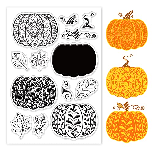 PandaHall Pumpkin Leaf Klarsichtstempel Transparente Kunststoff-Herbst-Kürbis-Muster-Stempel Für Scrapbooking-Stempel Kartenherstellung Fotokarten Album Basteln Thanksgiving Halloween-Dekoration von PH PandaHall