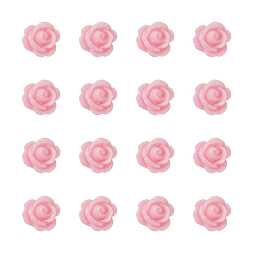 PandaHall Rosen-Perlen aus Kunstharz, rosa, blickdicht, Abstandshalter, lose Perlen, flache Rückseite, Cabochons, Verzierungen mit 1 mm Loch, für Scrapbooking, DIY, Halsketten, 50 Stück von PH PandaHall