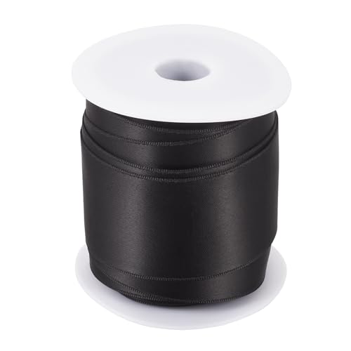 PandaHall Satinbänder, 38 mm, Polyester, schwarz, doppelseitig, Stoffbänder zum Basteln, Geschenkverpacken, Hochzeitskleid, Haarschleifen, 9,1 m von PH PandaHall