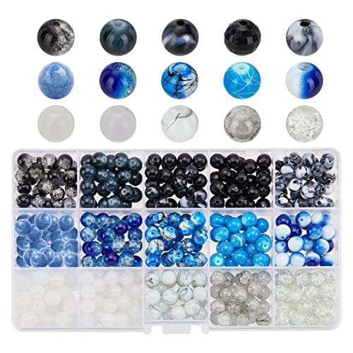 PandaHall Schwarz Blau Glasperlen, 15 Farben 375 Stück 8 mm Armbandperlen Blaues Meer Undurchsichtige Acrylperlen Lose Perlen Abstandshalter Für Den Sommer Halloween Ohrring Halskette Armband von PH PandaHall