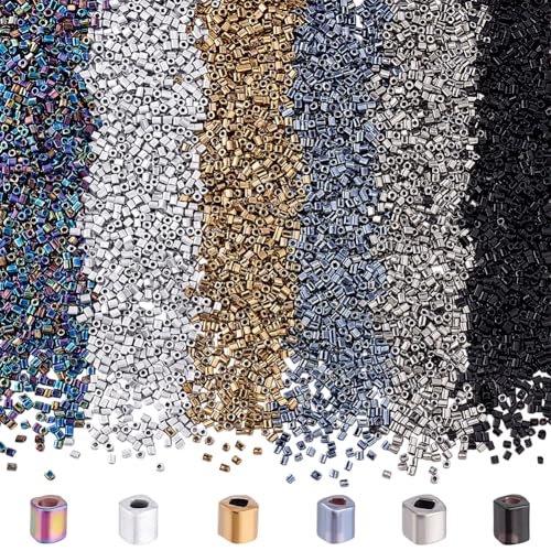 PandaHall Über 5400~600pcs Glas Rocailles 6 Galvanisierte Farben Metallic Opaque Beads 12/0 Square Rocailles Mini Spacer Beads Für DIY Ohrring Halskette Armband, 15 g/Farbe, Insgesamt 90 g von PH PandaHall