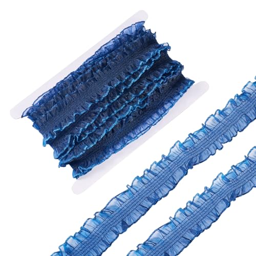 PandaHall blaues Spitzenband, Polyester, plissiert, elastischer Spitzenbesatz, Rüschenbesatz, Tüllstoffband zum Nähen, Basteln, Hochzeitsdekoration, Schleifenherstellung, 9,1 m von PH PandaHall