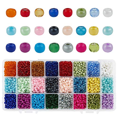 PandaHall ca. 6000pcs 6/0 Glas Rocailles, Gemischte Farben Kleine Ponyperlen Assorted Kit Undurchsichtige Farben Glänzende Lose Abstandsperlen, 4mm Für Schmuckherstellung, DIY Basteln (24 Farben) von PH PandaHall