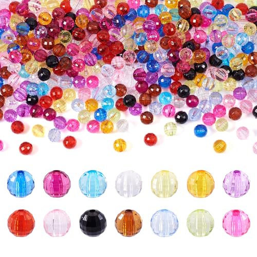 PandaHall facettierte Acrylperlen, 8 mm, runde Kugeln, lose Abstandshalter, transparente Kristallperlen, Pony-Bastelperlen für DIY, Freundschaftsarmband, Schmuckherstellung, 420 Stück von PH PandaHall