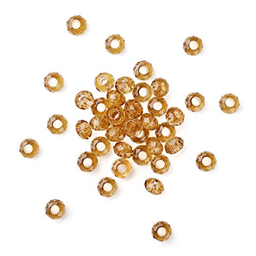 PandaHall facettierte Glasperlen, europäische Perlen, großes Loch, 14 x 8 mm, goldene Rondelle-Abstandshalter, lose Perlen, passend für europäische Schlangenketten-Charm-Armbänder, 100 Stück von PH PandaHall