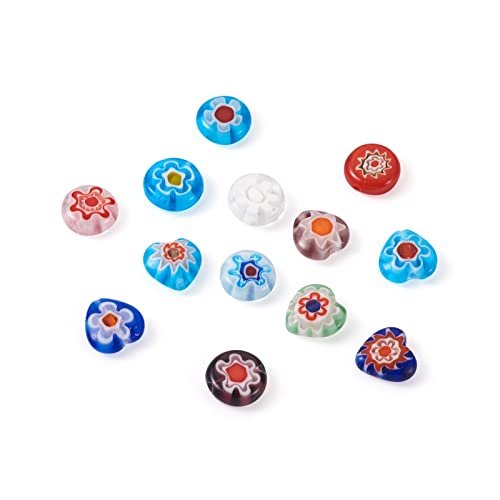 Pandahall 130 Stück/Box gemischte flache runde Herz-Blumenmuster Millefiori Glas lose Perlen Abstandshalter Charms für Schmuckherstellung Findings Armband Halskette Perlenzubehör Pandahall 130 Stück/Box gemischte flache runde Herz-Blumenmuster Millefiori Glas lose Perlen Abstandshalter Charms für Schmuckherstellung Findings Armband Halskette Perlenzubehör von PH PandaHall