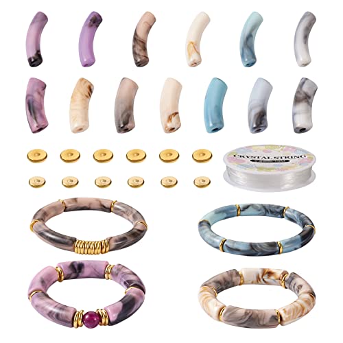 Pandahall 160 Stück grobe Röhrenperlen Armband Herstellung Kit Imitation Edelstein Acryl Nudelperlen Strass Spacer mit elastischen Schnüren von PandaHall