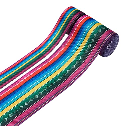 Pandahall 2 Rollen Fiesta-Band, mexikanisches Serape-Band, bunte Regenbogenstreifen, Ripsband-Spitze für DIY-Geschenkverpackungen, Herbsthandwerk (2 Größen, 1 Zoll/2,48 Zoll Breite, 5 Yards/Rolle) von PandaHall