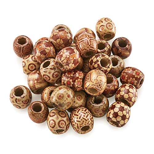 Pandahall 200 Stück 16 x 17 x 17 mm gemischte Farbe rund bedruckte Holzperlen 7 mm großes Loch Lose Holz Spacer Charms für DIY Basteln Schmuck Herstellung von PH PandaHall