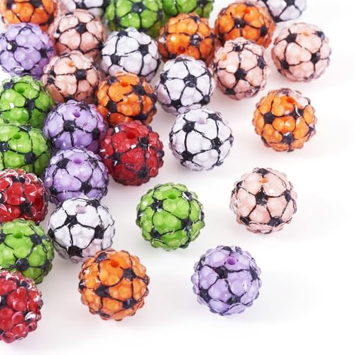 Pandahall 30 Stück 20 mm Harz-Strass-Perlen, Sportthema, Discokugeln, gemischte Farben, Diamantkugel-Perlen für Schmuckherstellung, Halskette, Armband von PH PandaHall