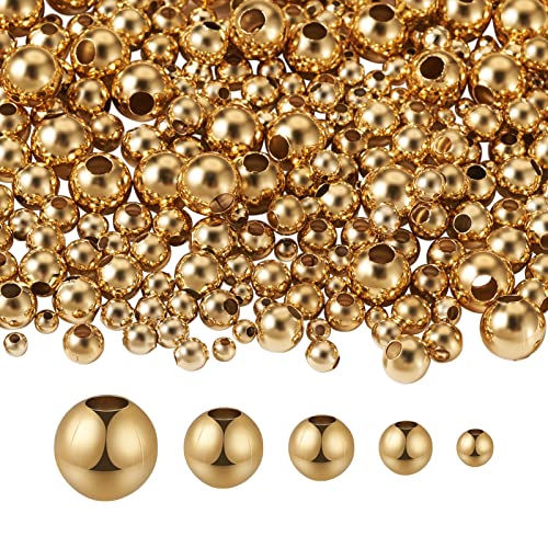 Pandahall 400 Stück Edelstahl-Perlen, vergoldet, rund, lose Abstandshalter, Metallperlen für DIY-Armbänder, Halsketten, Schmuckherstellung von PH PandaHall