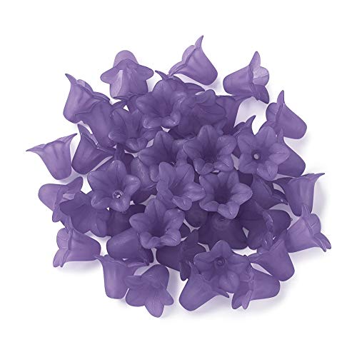 Pandahall 50 Stück violette Blume transparente mattierte Acrylperlen lose Perlen Kappen 16 x 12 mm für DIY Schmuckherstellung von PandaHall